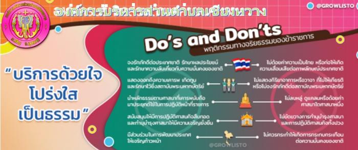 "จำขึ้นใจ Do’s and Don’ts พฤติกรรมทางจริยธรรมของข้าราชการ" เพื่อให้การขับเคลื่อนจริยธรรมของ องค์การบริหารส่วนตำบลเชียงหวาง อำเภอเพ็ญ จังหวัดอุดรธานี เป็นไปด้วยความเรียบร้อยตามเจตนารมย์ของประมวลจริยธรรมและมีประสิทธิภาพ บุคลากรทุกคนในองค์กรต้องนำห